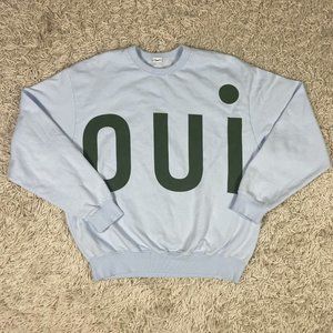Clare V Los Angeles Women’s OUI Light Blue Oversized Crewneck Sweatshirt XS